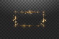 Golden frame with lights effects,Shining luxury banner vector illustration. Glow line golden frame with sparks and