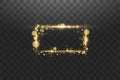 Golden frame with lights effects,Shining luxury banner vector illustration. Glow line golden frame with sparks and Royalty Free Stock Photo