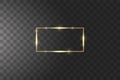 Golden frame with lights effects. Shining luxury banner vector illustration. Glow line golden frame with sparks and Royalty Free Stock Photo