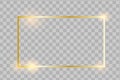 Golden frame with lights effects,Shining luxury banner vector illustration. Glow line golden frame with sparks and spotlight light Royalty Free Stock Photo