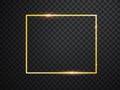 Golden frame with lights effects. Shining rectangle banner. Isolated on black transparent background. Vector illustration, eps 10 Royalty Free Stock Photo