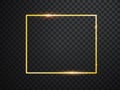 Golden frame with lights effects. Shining rectangle banner. Isolated on black transparent background. Vector Royalty Free Stock Photo