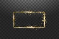 Golden frame with lights effects. Shining rectangle banner. Isolated on transparent background. Vector illustration Royalty Free Stock Photo