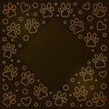 Golden Frame made of Pet paw Prints and Hearts line symbols Royalty Free Stock Photo