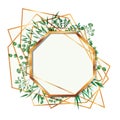 Golden frame octagon with foliage isolated icon