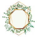 Golden frame octagon with foliage isolated icon