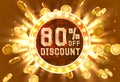 Golden frame 80 sale off text banner. Money explosion gold