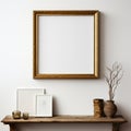 Classic Japanese Simplicity: Etagere Portrait Picture Frame In Rustic Still Life Royalty Free Stock Photo