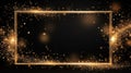 Golden frame with sparkles on a black background. illustration. Generative AI Royalty Free Stock Photo