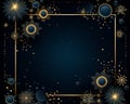 golden frame with stars and flowers on a black background Royalty Free Stock Photo