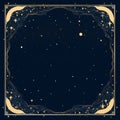 golden frame with stars and moon on a dark blue background Royalty Free Stock Photo