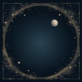 golden frame with stars and planets on a black background Royalty Free Stock Photo