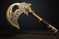 Golden-Framed Viking Axe in 3D Render on Dark Backdrop Royalty Free Stock Photo