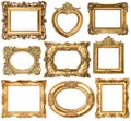 Golden frames without shadows isolated on white background Royalty Free Stock Photo