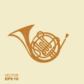 Golden French Horn Icon. Flat icon with scuffed effect in a separate layer Royalty Free Stock Photo