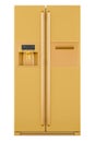 Golden Fridge with side-by-side door system, 3D rendering Royalty Free Stock Photo