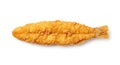 Golden fried fish fillet with crispy coating and tail on a clean white background Royalty Free Stock Photo