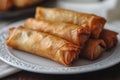 Golden Fried Spring Rolls on a Plate Royalty Free Stock Photo