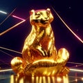Golden frog sitting on a golden stone, 3d rendering. Computer digital drawing. generative AI Royalty Free Stock Photo