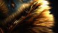 Golden fur, feathers of expensive golden fur on a black background with light coming from above Royalty Free Stock Photo