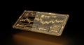 Golden Futuristic Tablet Displaying Complex Data on Black Background Royalty Free Stock Photo