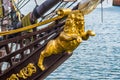 Golden galion figure on a sailship Royalty Free Stock Photo