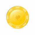 Golden gambling chip with heart suit. Realistic chip