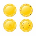 Golden gambling chips set with suits. Heart, diamond, spade, club. Realistic chips