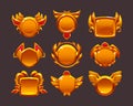 Golden game award badges, level icons, gold frames