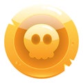 Golden game pirate coin icon with cute skull