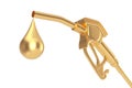 Golden Gasoline Pistol Pump Fuel Nozzle, Gas Station Dispenser with Golden Droplet of Gas. 3d Rendering Royalty Free Stock Photo