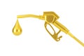 Golden Gasoline Pistol Pump Fuel Nozzle, Gas Station Dispenser with Golden Droplet of Gas. 3d Rendering Royalty Free Stock Photo