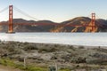 The Golden Gate Bridge as seen from West Bluff in Crissy Field. Royalty Free Stock Photo