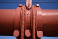 Cable bands and vertical suspension ropes used to maintain the main cable on the Golden Gate Bridge, 1. Royalty Free Stock Photo