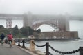 Golden Gate bridge base shrouded by fog, San Francisco Royalty Free Stock Photo
