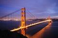 Golden Gate Bridge and Bay Bridge glow in the dusk Royalty Free Stock Photo