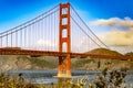 Golden Gate Bridge in the city of San Francisco, in the state of California in the USA, crossing the bay and under a blue sky. Royalty Free Stock Photo