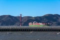 The Golden Gate Bridge and the container ship, San Francisco Bay Royalty Free Stock Photo