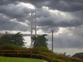 the golden gate bridge in the fog on a rainy day Royalty Free Stock Photo