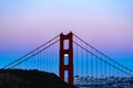 The Golden Gate Bridge highlights the full moon as seen through its north tower structure Royalty Free Stock Photo