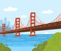 Golden Gate Bridge illustration. Flat vector style design. Day cityscape background with city silhouette. Symbol of Royalty Free Stock Photo