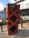 Sample pieces of the Golden Gate Bridge after earthquake simulation. Royalty Free Stock Photo