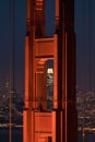 The Golden Gate Bridge North Tower Closeup in the Blue Hour via Hawk Hill Royalty Free Stock Photo