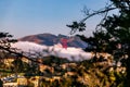 Golden Gate Bridge peeks out from the fog in San Francisco Royalty Free Stock Photo