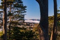 Golden Gate Bridge peeks out from the fog in San Francisco Royalty Free Stock Photo