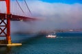 Golden gate bridge San Francisco on a blue sky day with fog Royalty Free Stock Photo