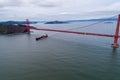 Golden Gate Bridge in San Francisco, California. Container Ship in Background Royalty Free Stock Photo