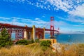 Golden gate bridge San Francisco on a foggy day with traffic on the bridge Royalty Free Stock Photo