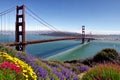 Golden Gate Bridge San Francisco purple flowers California Royalty Free Stock Photo