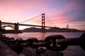 Golden Gate Bridge in San Francisco silhouette against sunset sk Royalty Free Stock Photo